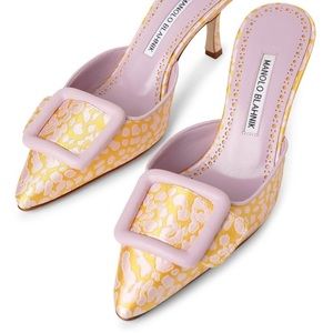 NWT | Manolo Blahnik Maysalebi 70 Buckled Jacquard Mules